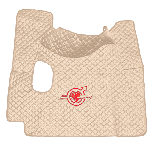 Ковры VOLVO FH-12 2009-2013г (механика) (экокожа, бежевый, бежевый кант, красная вышивка)