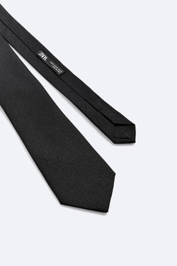 ZARA ГАЛСТУК ИЗ 100% ШЕЛКА С РЕЛЬЕФНЫМ УЗОРОМ, ЧЕРНЫЙ