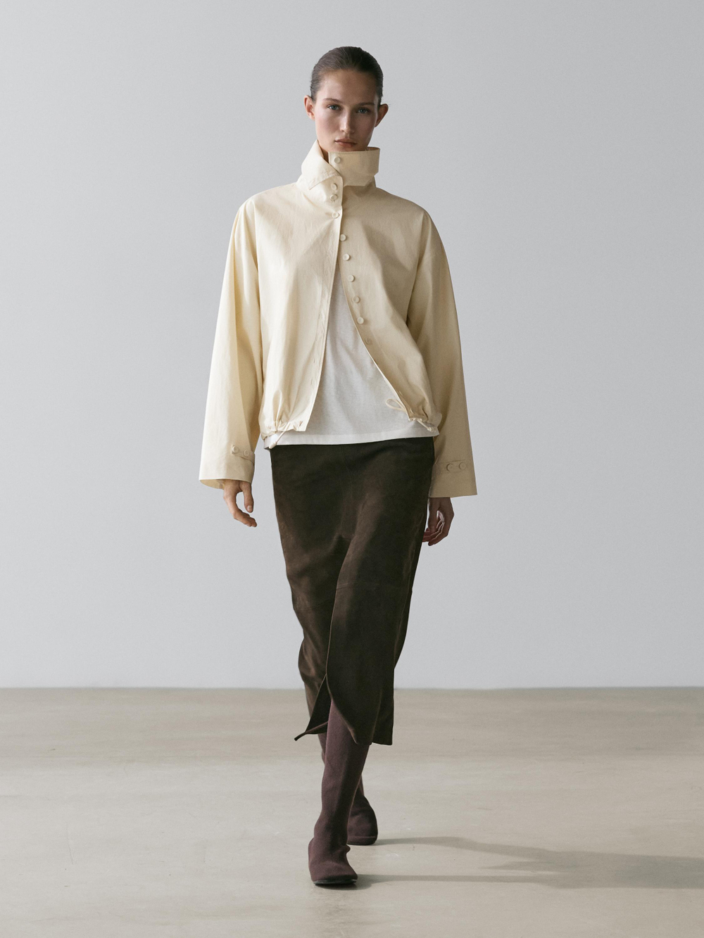 Massimo Dutti Куртка из хлопка с пуговицами, натуральный/кремовый