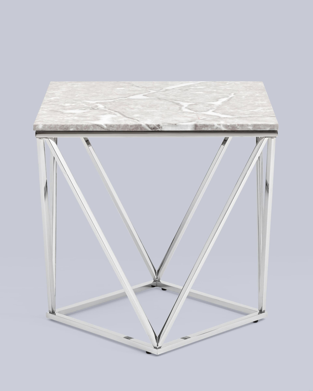 Журнальный столик Авалон 61*61 серый мрамор сталь серебро