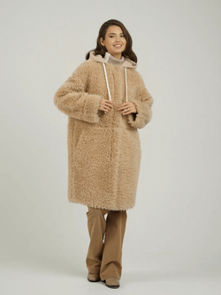 Шуба женская чебурашка из шерсти тедди, бежевая, SilverFox