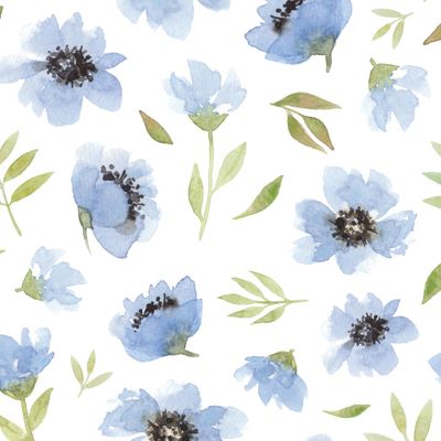 Голубые цветочки на белом фоне