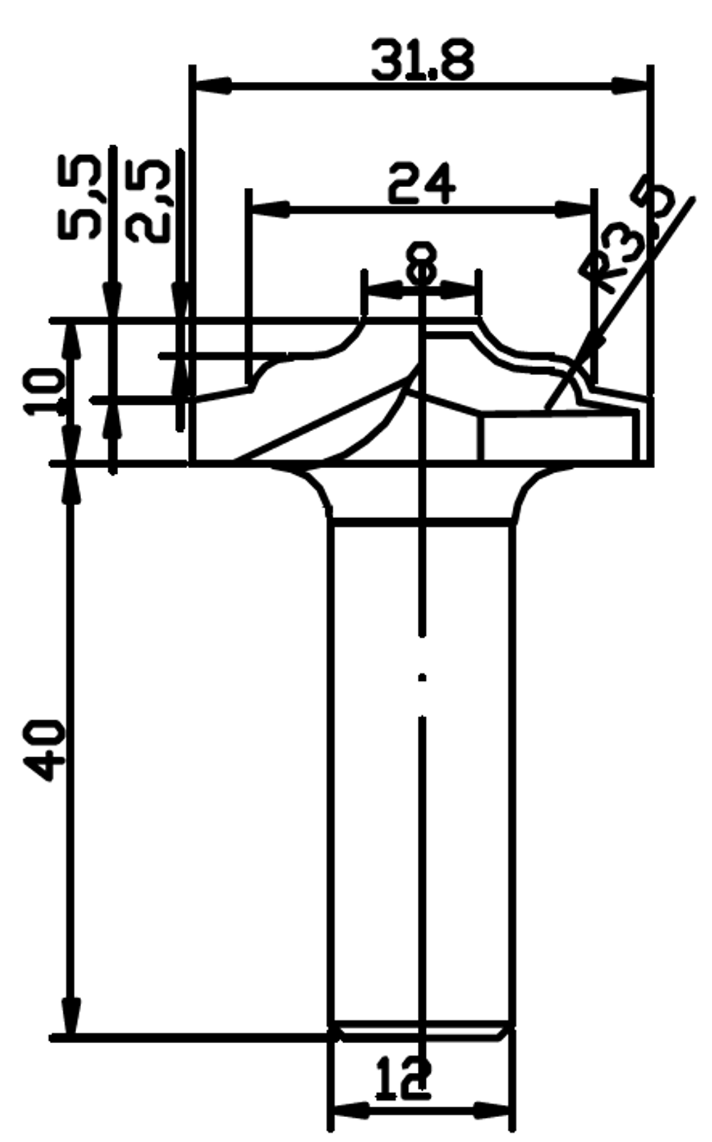 PCD профильная фреза D.31,8x12 10x40 Z2
