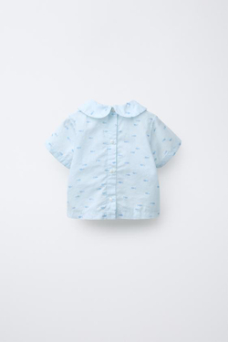 ZARA РУБАШКА С ПРИНТОМ «РЫБЫ», ГОЛУБОЙ