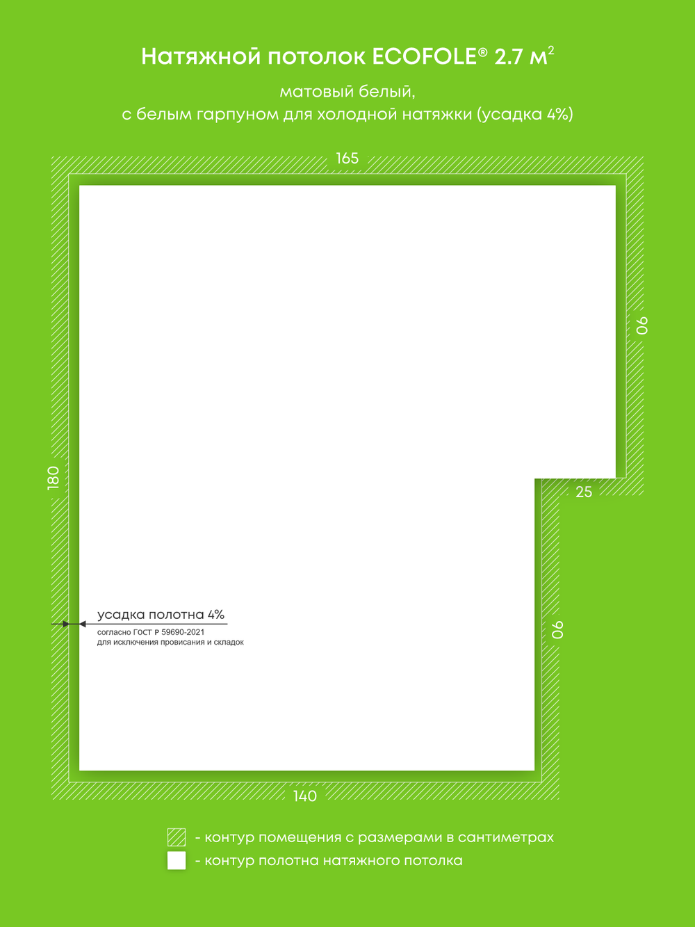 Матовый натяжной потолок 2.7 м2