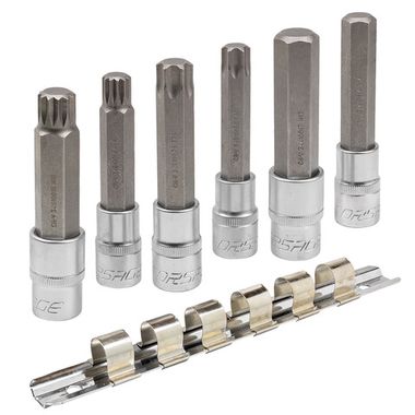 Набор головок-бит разнопрофильных Spline&amp;Torx&amp;Hex, 6 пр. (М14,М16,Т60,Т70,Н14,Н17мм, L-100мм) 1/2'', на планке Forsage F-40920L