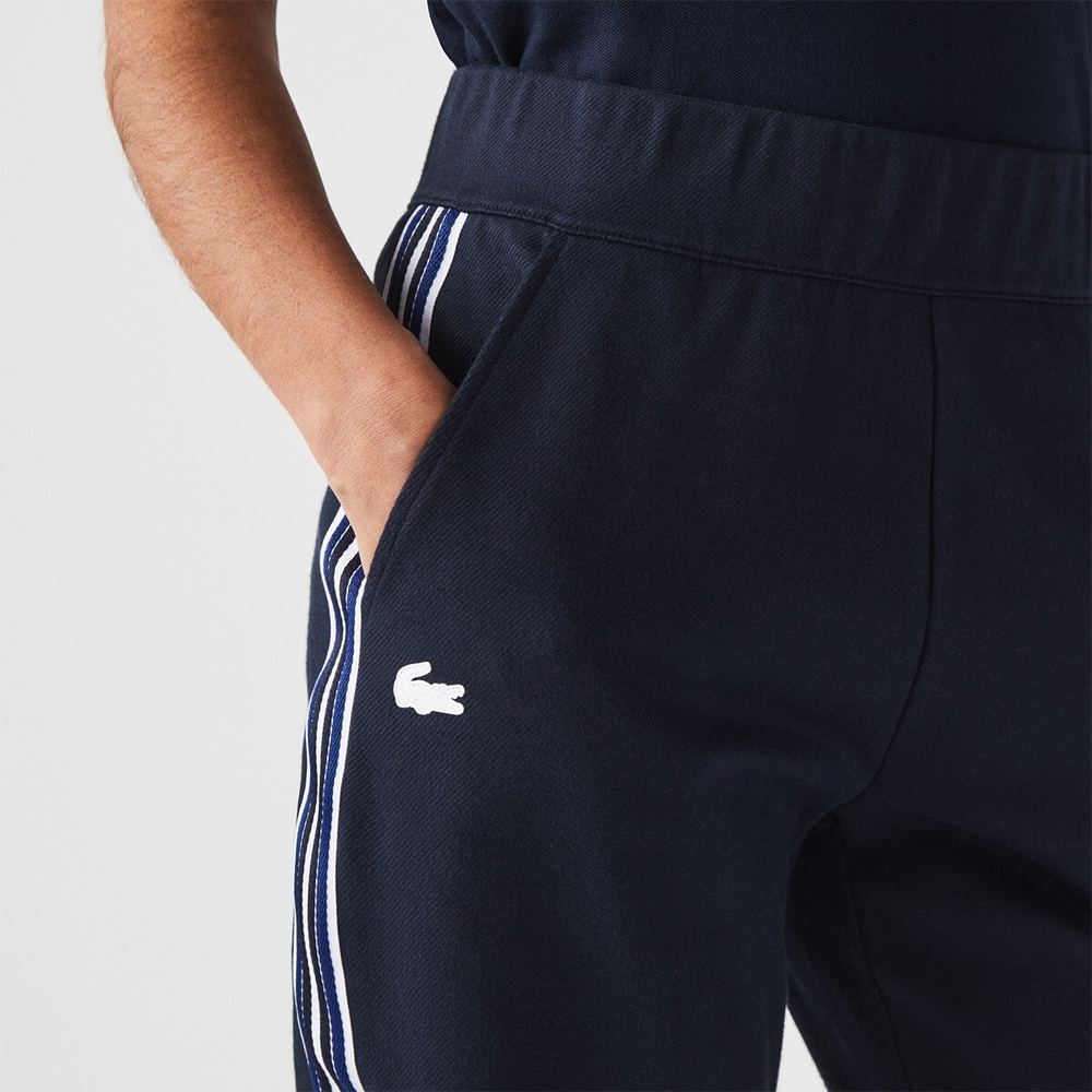 Женские Штаны теннисные Lacoste Women's Contrast Striped Cotton Blend Jogging Pants - navy blue/white/blue