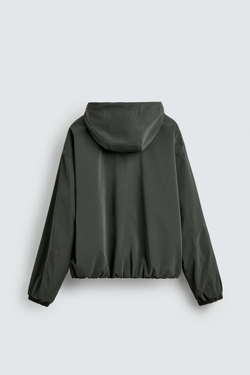 ZARA КУРТКА ИЗ ВЫСОКОТЕХНОЛОГИЧНОЙ ТКАНИ С КАПЮШОНОМ, СЕРО-СИНИЙ