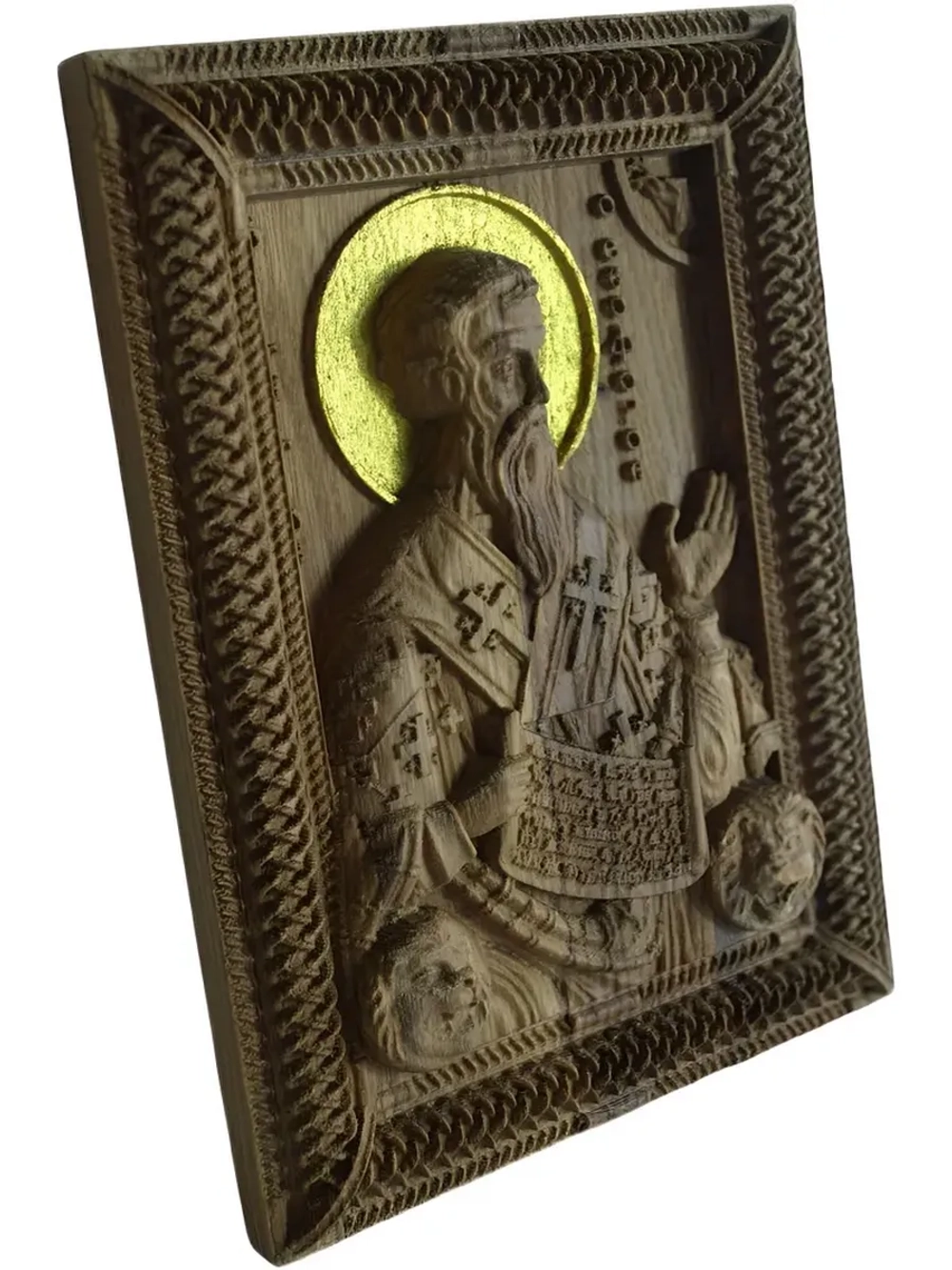 Икона освященная "Игнатий Богоносец",резная из массива дуба