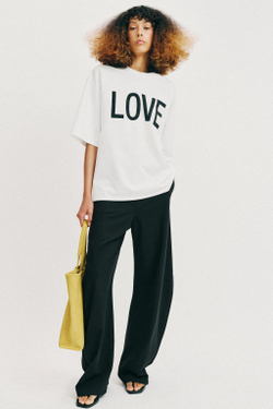 ZARA ФУТБОЛКА ОВЕРСАЙЗ С НАДПИСЬЮ, БЕЛЫЙ