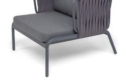 "Ронда" кресло плетеное из роупа, каркас алюминий темно-серый (RAL7024) муар, роуп серый 40 мм tex, ткань темно-серая 027