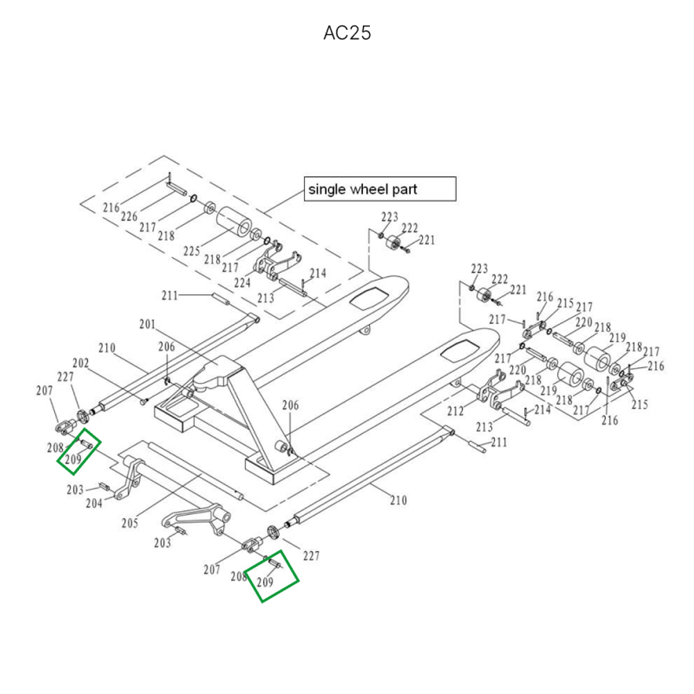 Ось крепления углового рычага к подвильной тяге для гидравлических тележек AC25