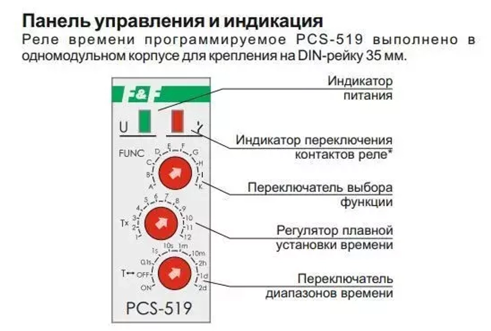 Реле времени PCS-519 2х8А 230В AC-24В AC/DC IP20 многофункц. с вход. START/RESET