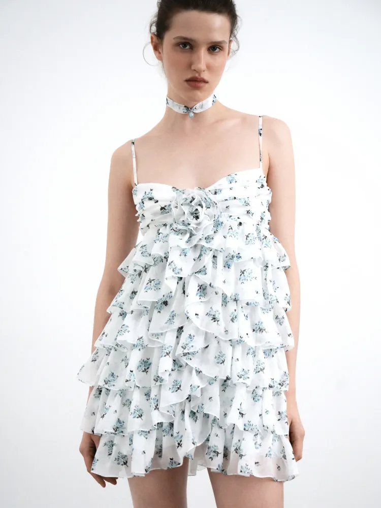 Уиллоу мини (Willow mini), платье мини из молочного шифона с цветочным принтом