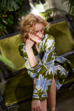 Рубашка на завязках из вискозы цветы зеленый