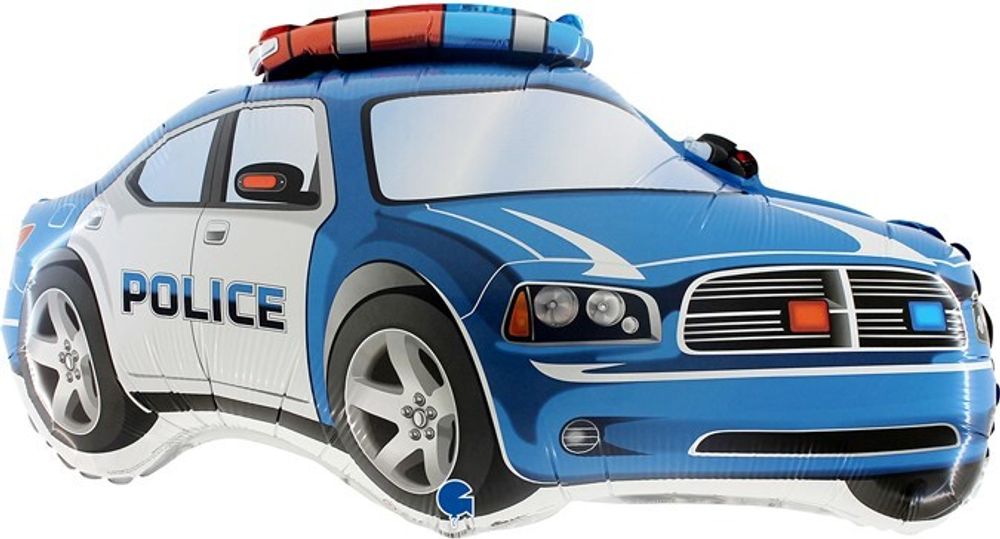 Фигурный шар из фольги с гелием в виде полицейской машины синего цвета