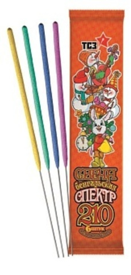 Бенгальский огонь 30 сек, Ассорти, 21 см, 6 шт.