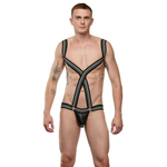 Сексуальное мужское боди с полосками на лямках (Размер: S-M) (Цвет: черный с белым)