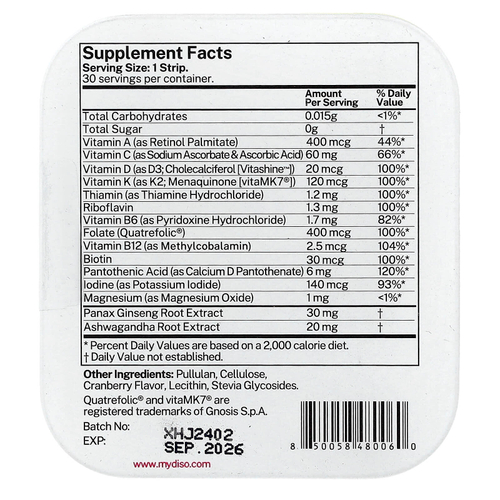 Diso, M-Vit, клюква, 30 полосок для полости рта