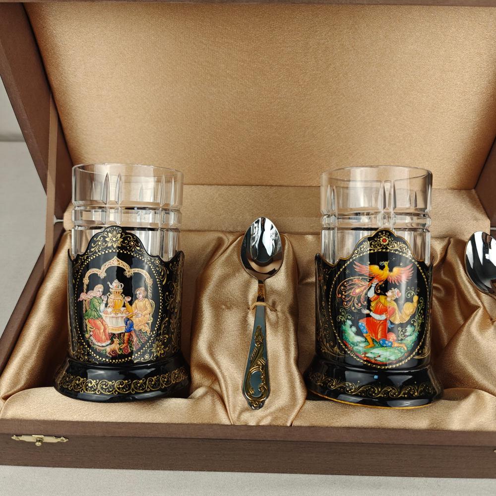 Чайный набор подстаканников "Русские сказки" (ручная роспись Палех) №19