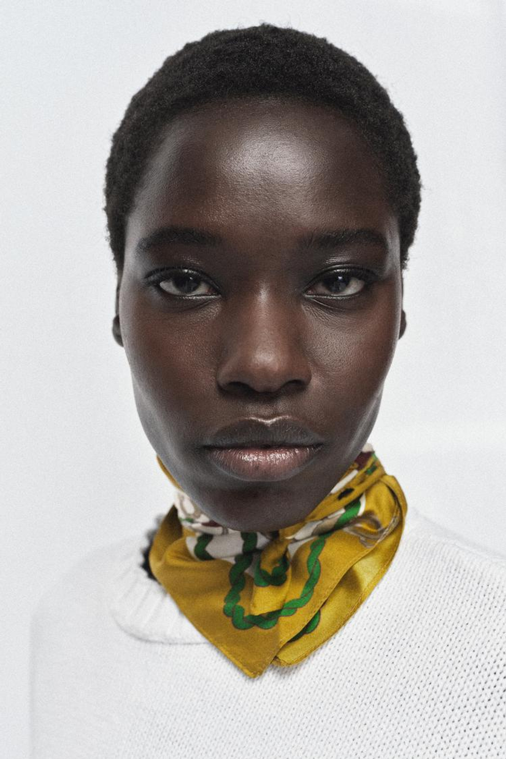 ZARA ПЛАТОК ИЗ 100% ШЕЛКА С ПРИНТОМ, ЭКРЮ