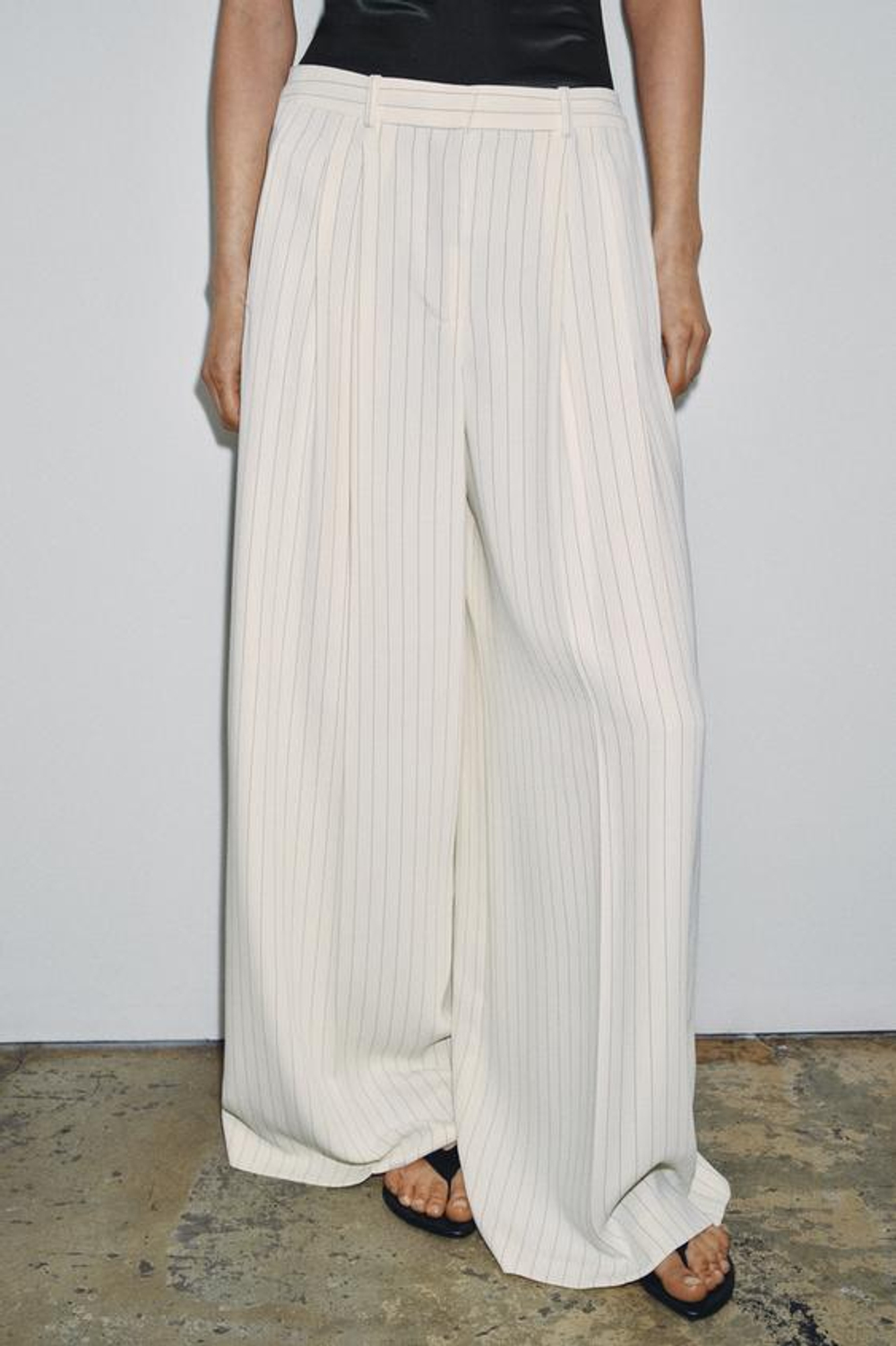 ZARA БРЮКИ WIDE LEG В ПОЛОСКУ — ZW COLLECTION, ПАСТЕЛЬНО-ЖЕЛТЫЙ