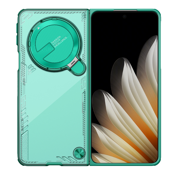 Чехол прозрачный зеленого цвета от Nillkin с металлической откидной крышкой на OPPO Find N5, серия Iceblade Fold Case