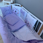 Комплект в кроватку 17 предметов "Цветочки" фиолетовый, сатин