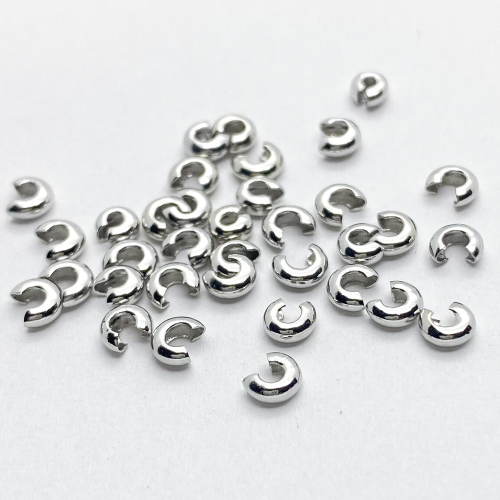 Шапочки для кримпов, цвет серебро (родий), размер 3 мм, цена за 10 шт