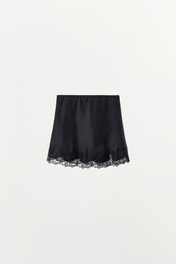 ZARA АТЛАСНАЯ МИНИ-ЮБКА С КРУЖЕВОМ, ЧЕРНЫЙ