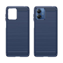 Мягкий чехол синего цвета с дизайном в стиле карбон для Motorola G14, серия Carbon от Caseport