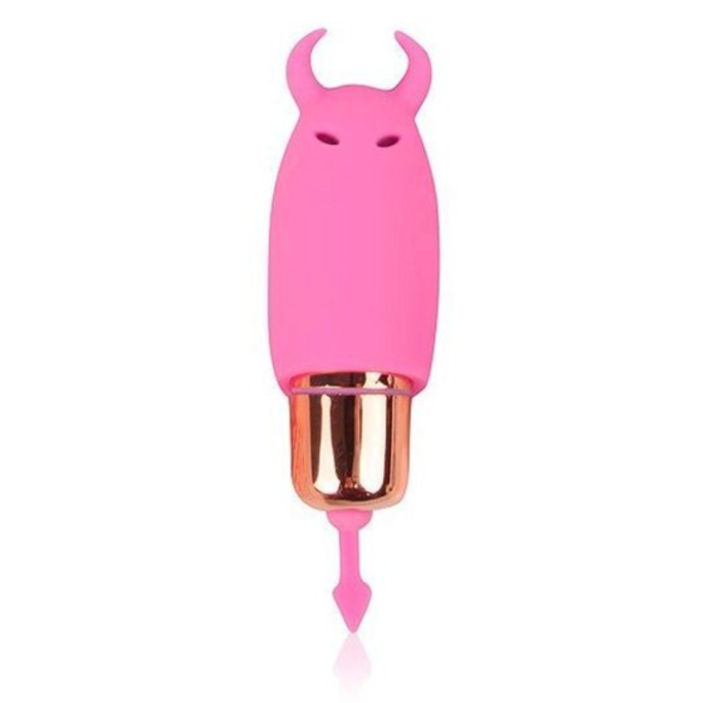 Розовый силиконовый вибромассажер с рожками - 6,4 см.