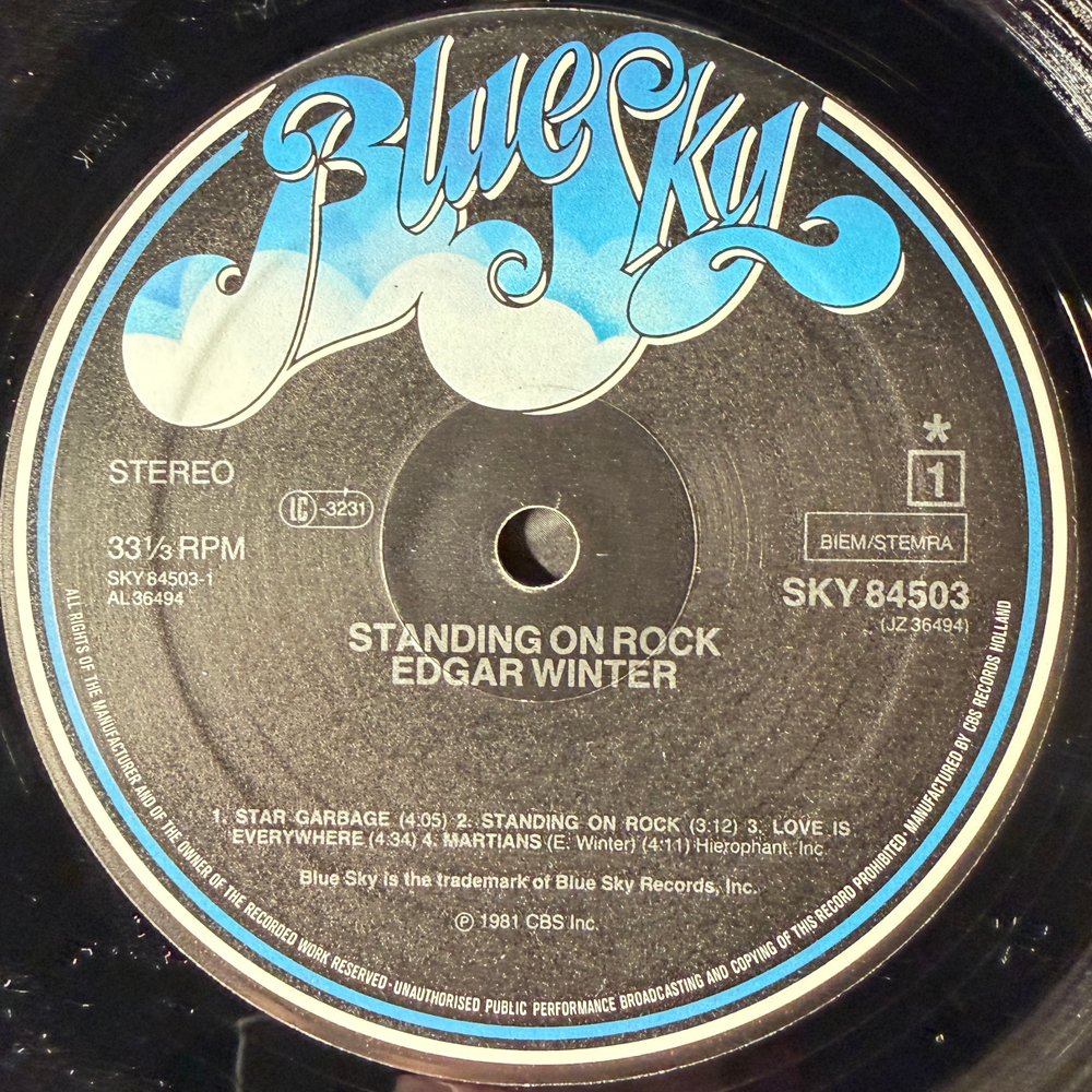 Edgar Winter ‎– Standing On Rock (Голландия 1981г.)