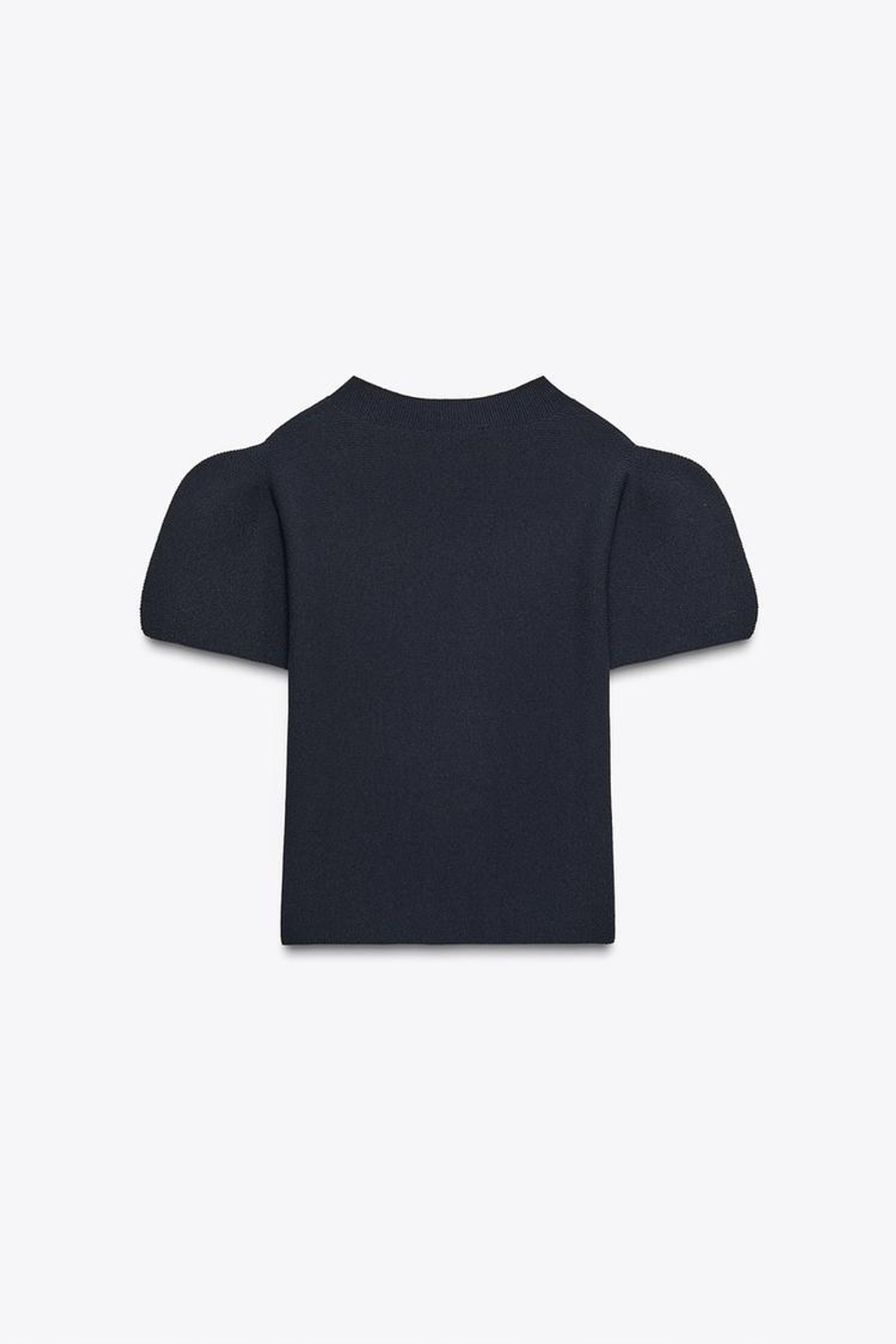 ZARA ТОП ТРИКОТАЖНЫЙ С РУКАВАМИ-БУФАМИ, МОРСКОЙ СИНИЙ