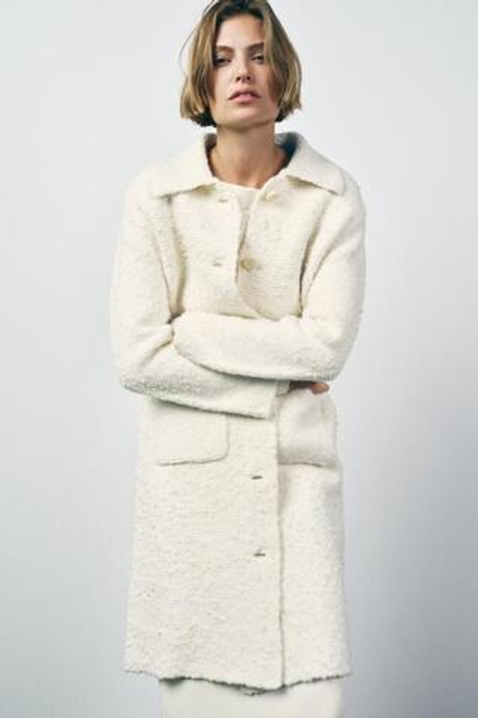 ZARA ТРИКОТАЖНОЕ ПАЛЬТО ИЗ СМЕСОВОЙ ШЕРСТИ, БЕЛЫЙ