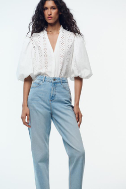 ZARA ДЖИНСЫ MOM FIT COMFORT Z.01 С ВЫСОКОЙ ПОСАДКОЙ, ГОЛУБОЙ