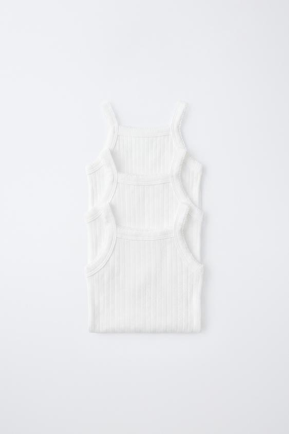 ZARA НАБОР ИЗ 3 БОДИ НА БРЕТЕЛЯХ POINTELLE, ЭКРЮ