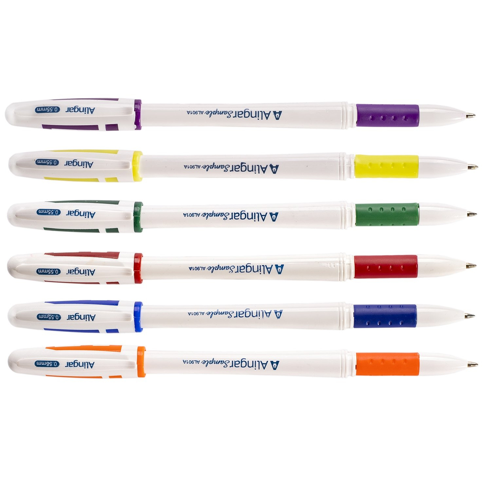 Набор гелевых ручек Alingar, 6 цветов, 0,55 мм, резиновый грип, белый, круглый пластиковый корпус, ПВХ чехол, европодвес