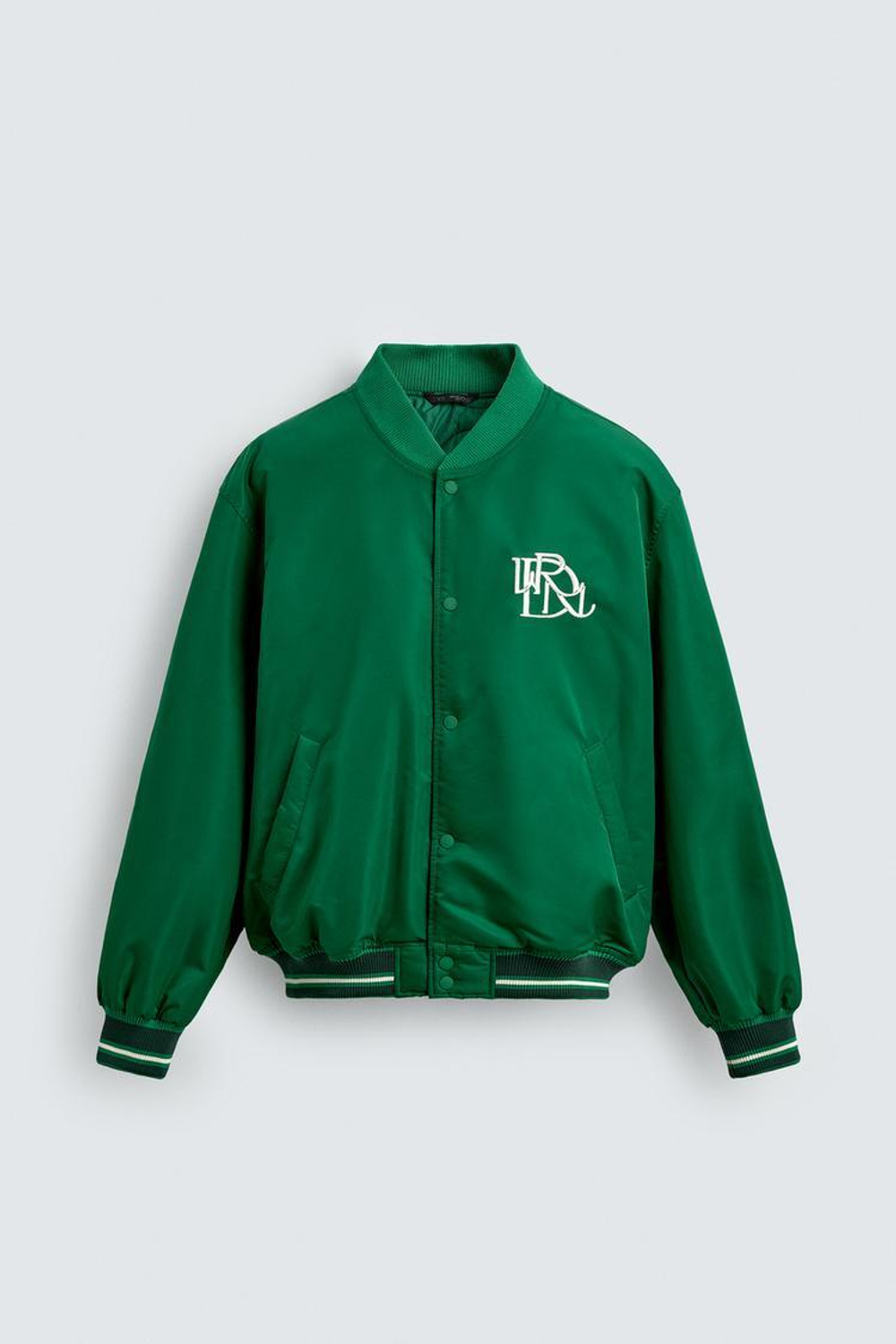 ZARA КУРТКА-БОМБЕР С КОНТРАСТНОЙ ВЫШИВКОЙ, ЗЕЛЕНЫЙ