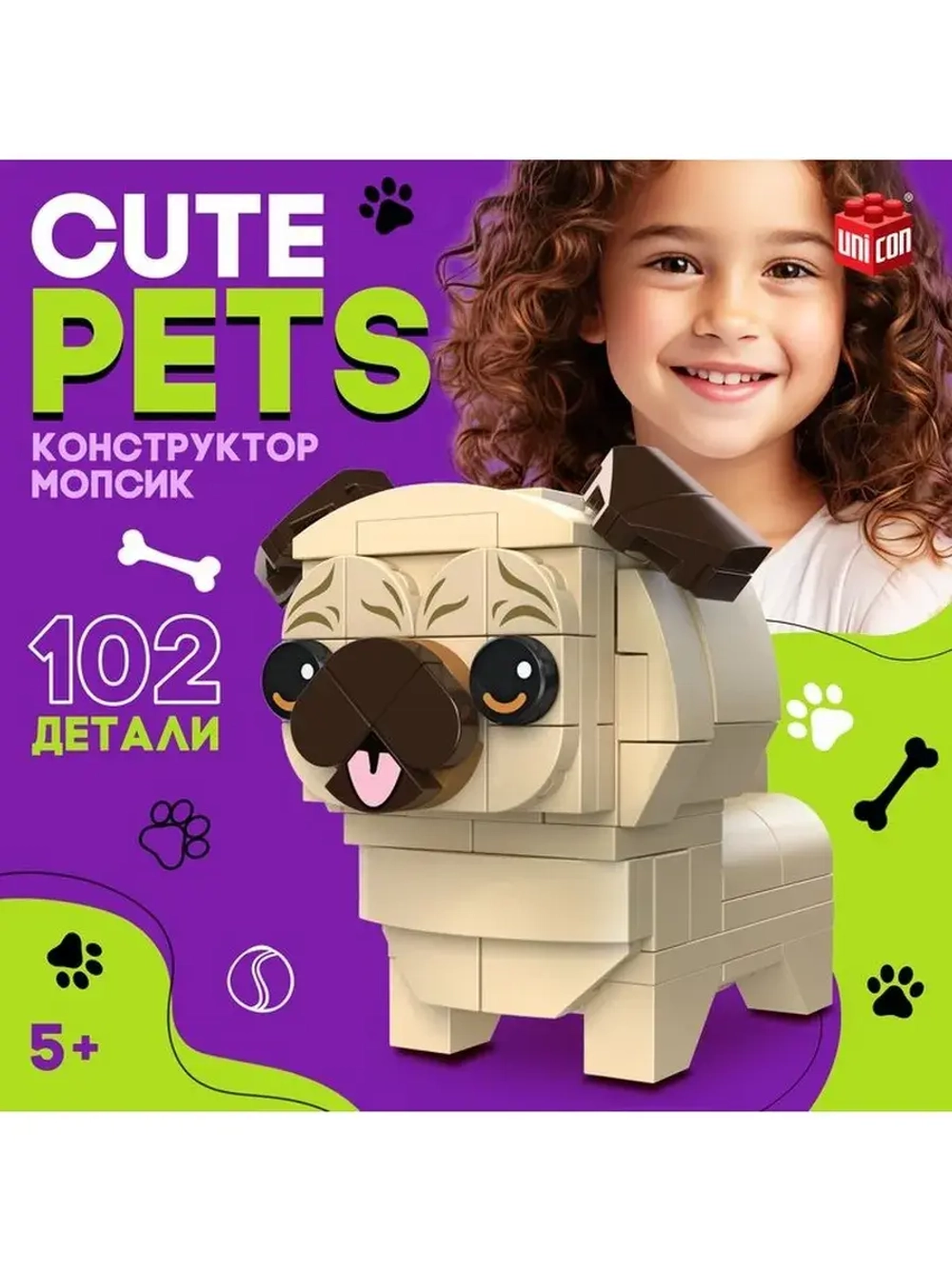 Конструктор Cute pets, Мопсик, 102 детали