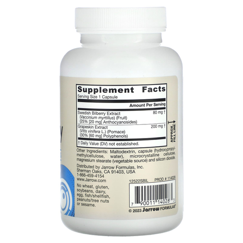 Jarrow Formulas, комплекс полифенолов из черники и кожуры винограда, 280 мг, 120 вегетарианских капсул