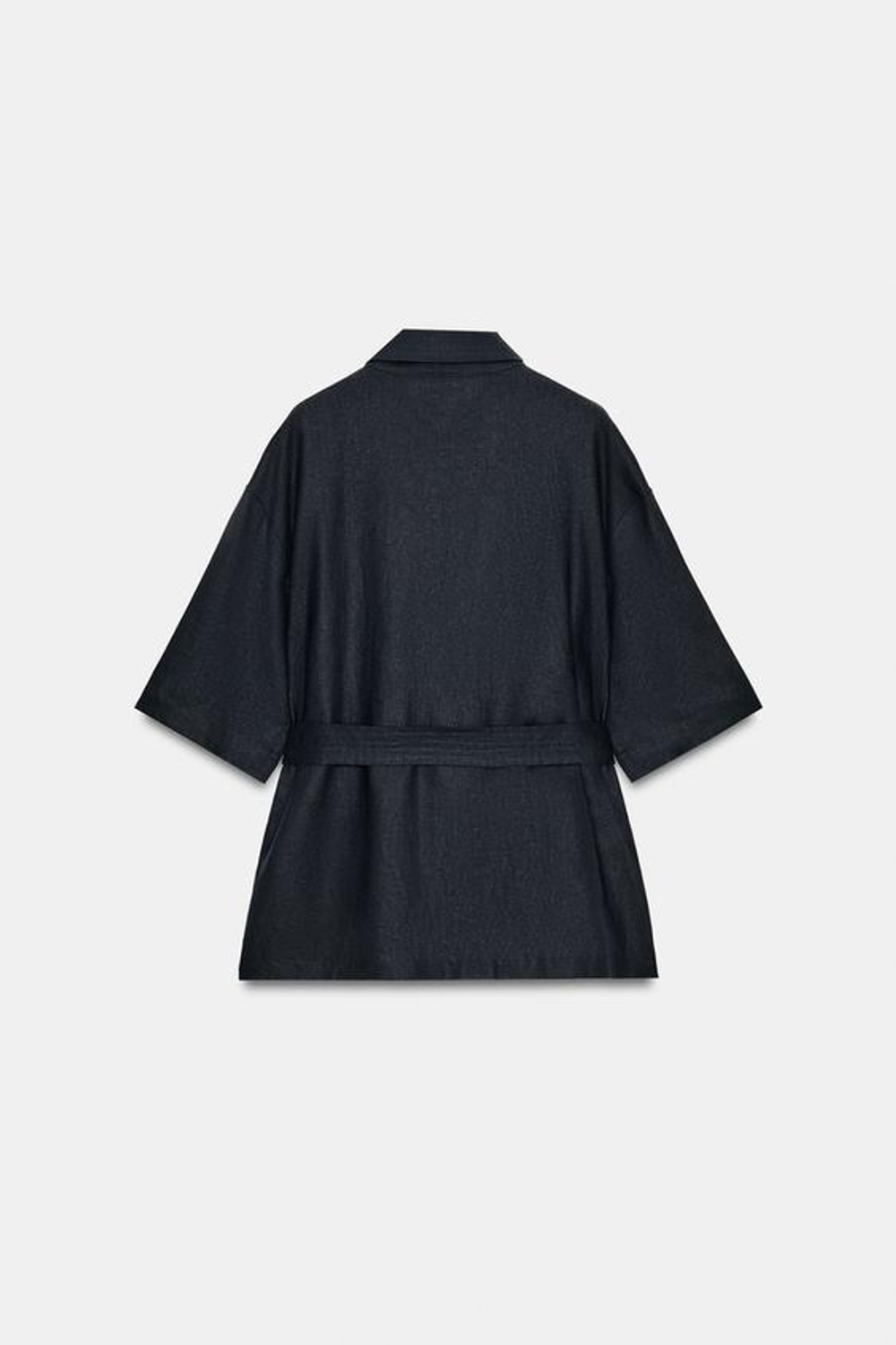 ZARA КУРТКА-САФАРИ ИЗ ЛЬНА С РЕМНЕМ, МОРСКОЙ СИНИЙ