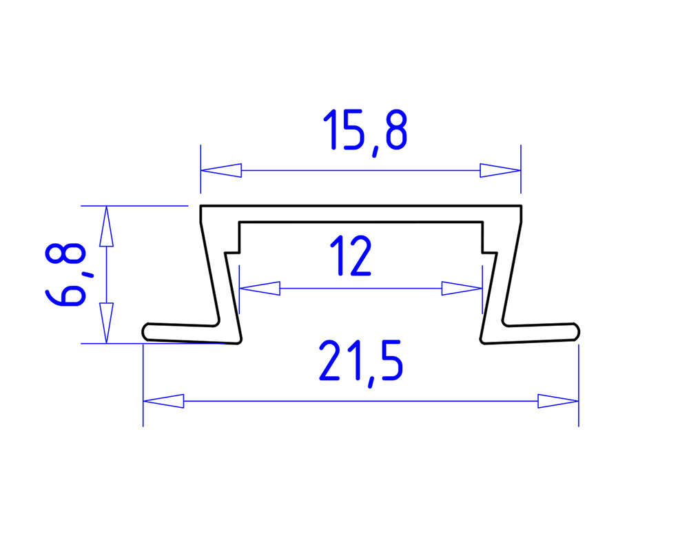 Алюминиевый профиль встраиваемый GP1001BK черный/матовый рассеиватель 2000*21.5*6.8, 2 заглушки в комплекте (для ленты до 11мм)