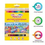 Карандаши цветные ЮНЛАНДИЯ "ДОМИКИ", 18 цветов, пластиковые, классические, грифель мягкий 3 мм, 181837