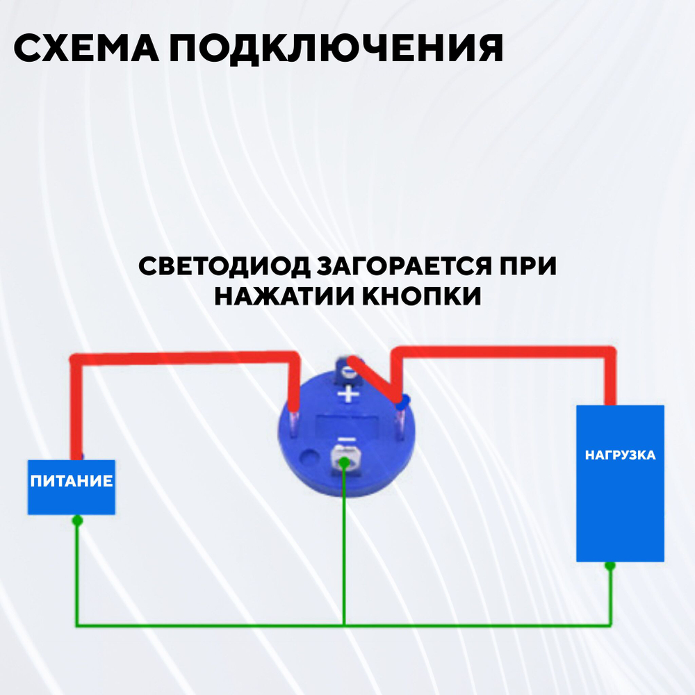 Кнопка встраиваемая в корпус металлическая с индикатором (12-24 В, 12 мм)