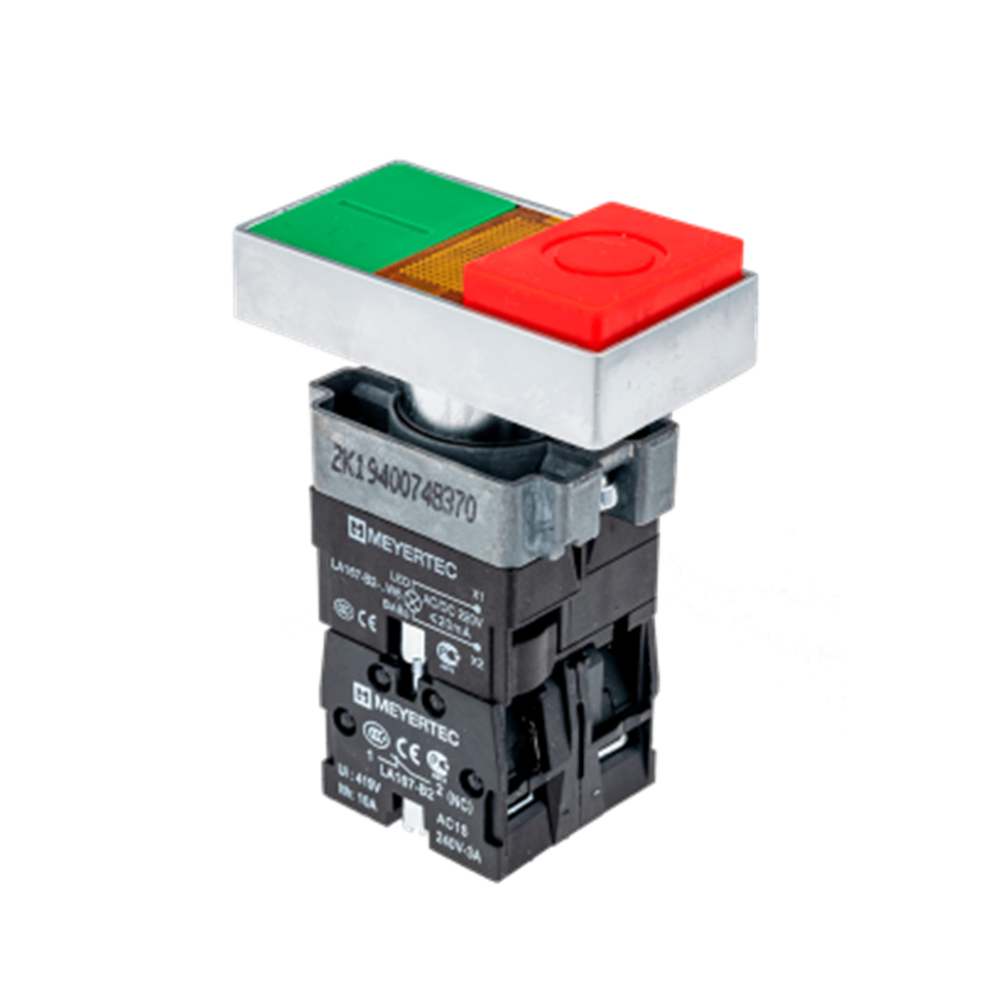 Кнопка двойная с LED подсветкой, 24V AC/DC, красный/зеленый,1NO+1NC, металл MTB2-BW8361 арт.: 54255