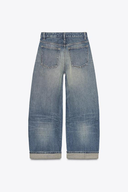 ZARA ДЖИНСЫ TRF BAGGY FOLDED С РАЗРЕЗАМИ И СРЕДНЕЙ ПОСАДКОЙ, МОРСКОЙ СИНИЙ