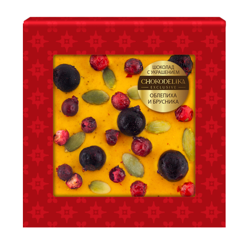 Шоколад белый с украшением "Облепиха и брусника" в блистере