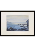 Картина, графика в паспарту 21х30 см на стену для интерьера "Причал"