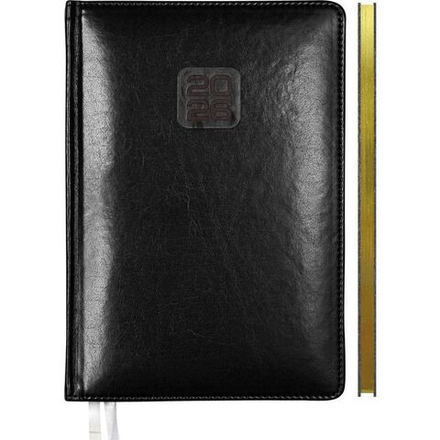Еженедельник дат. 2026г. А4 64л., тв.обложка, кожзам Bravo черный, ляссе, золотой срез